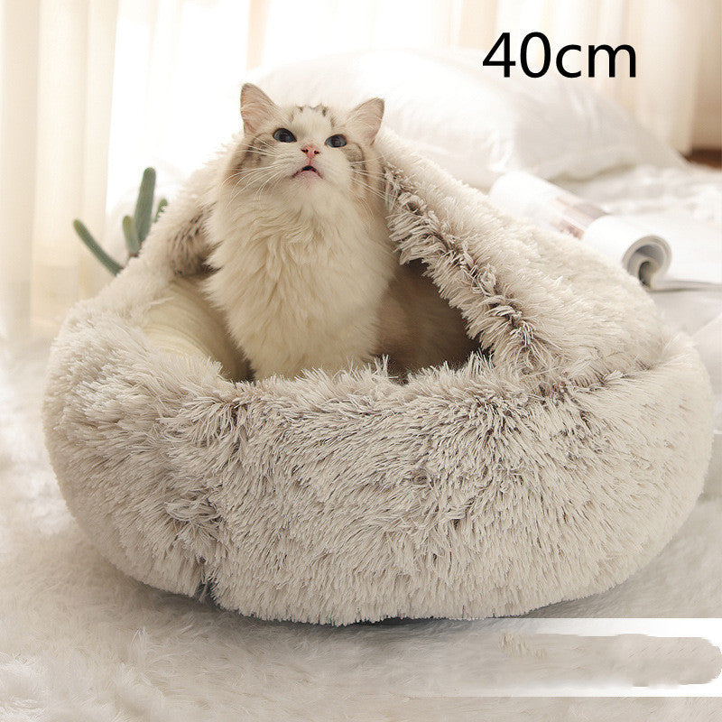 2-in-1 Round Plush Pet Bed for Dogs and Cats — Winter Warmth & Comfort