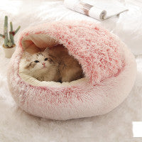2-in-1 Round Plush Pet Bed for Dogs and Cats — Winter Warmth & Comfort