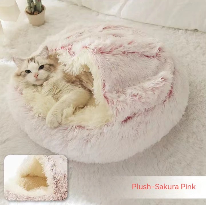 2-in-1 Round Plush Pet Bed for Dogs and Cats — Winter Warmth & Comfort