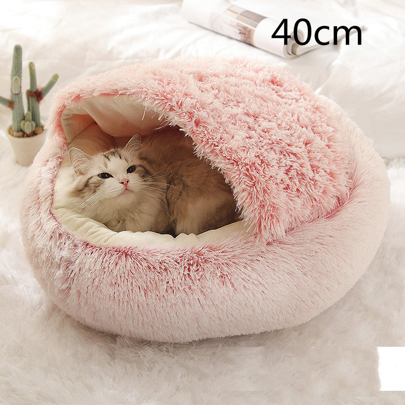 2-in-1 Round Plush Pet Bed for Dogs and Cats — Winter Warmth & Comfort