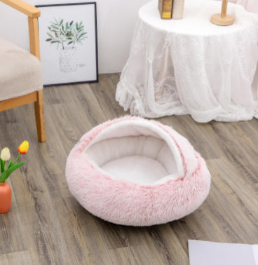 2-in-1 Round Plush Pet Bed for Dogs and Cats — Winter Warmth & Comfort