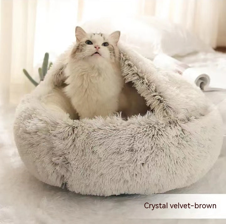 2-in-1 Round Plush Pet Bed for Dogs and Cats — Winter Warmth & Comfort