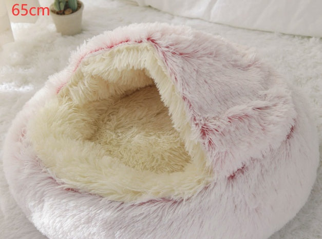2-in-1 Round Plush Pet Bed for Dogs and Cats — Winter Warmth & Comfort