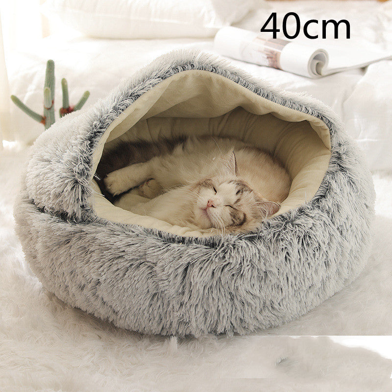 2-in-1 Round Plush Pet Bed for Dogs and Cats — Winter Warmth & Comfort