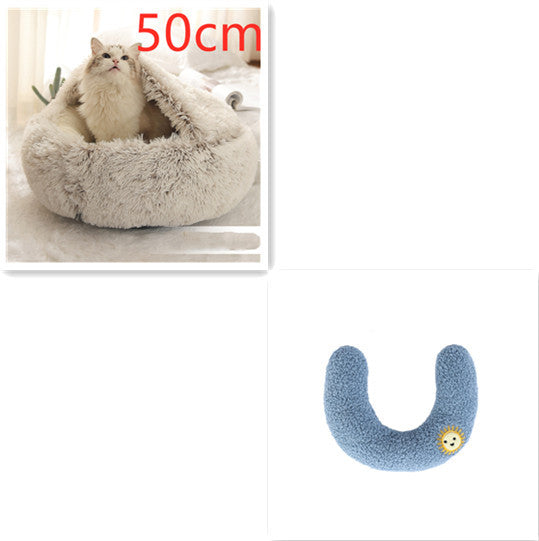 2-in-1 Round Plush Pet Bed for Dogs and Cats — Winter Warmth & Comfort