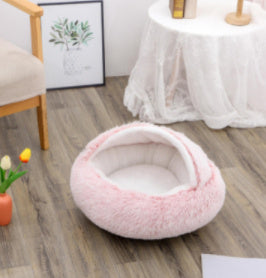 2-in-1 Round Plush Pet Bed for Dogs and Cats — Winter Warmth & Comfort