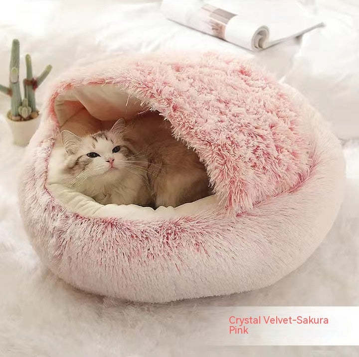2-in-1 Round Plush Pet Bed for Dogs and Cats — Winter Warmth & Comfort