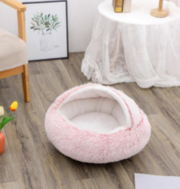 2-in-1 Round Plush Pet Bed for Dogs and Cats — Winter Warmth & Comfort