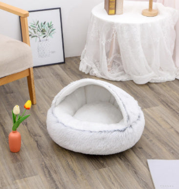 2-in-1 Round Plush Pet Bed for Dogs and Cats — Winter Warmth & Comfort