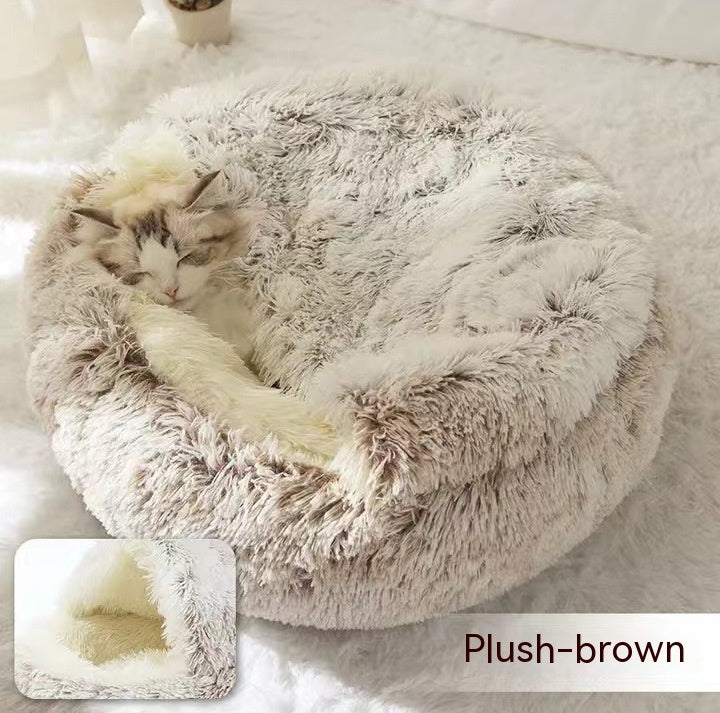2-in-1 Round Plush Pet Bed for Dogs and Cats — Winter Warmth & Comfort