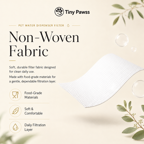 Pet water dispenser filter with non-woven fabric by Tiny Paws on a light background
